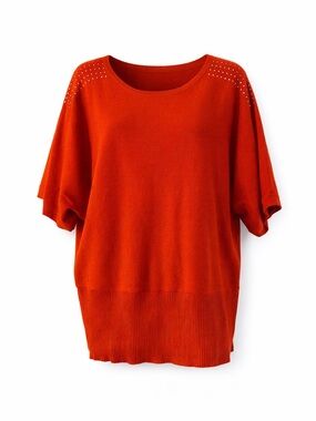 Bright Orange Studded Shoulder Knit Top